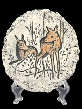Vtg Shapes of Clay by Stan Doe and Fawn Wall Plaque Wall Art Mt St Helen Ash